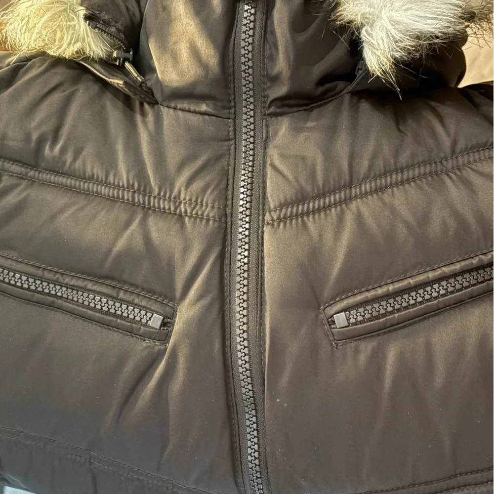 Nautica Brown Puffer Jacket with Faux Fur Hood